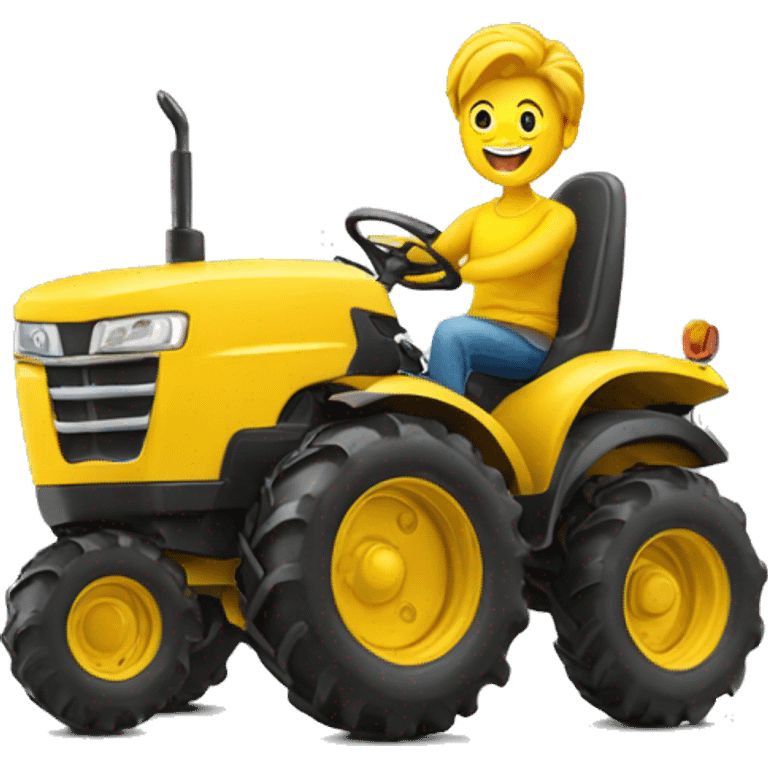 a happy person driving powerful yellow tractor emoji