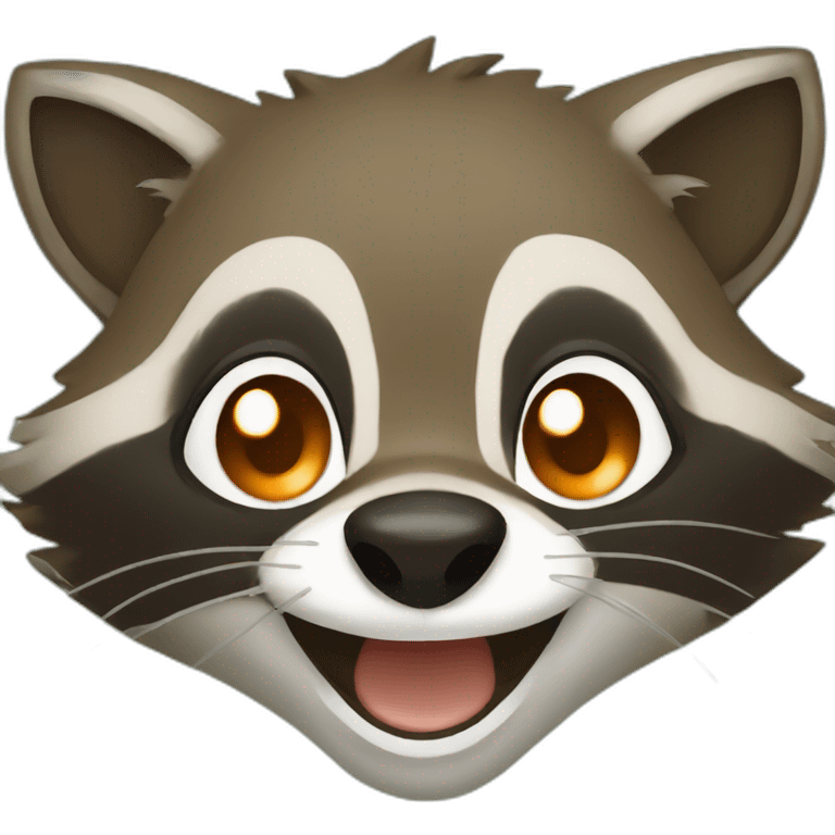 brown raccoon with orange eyes and a dark green hood that is laughing emoji