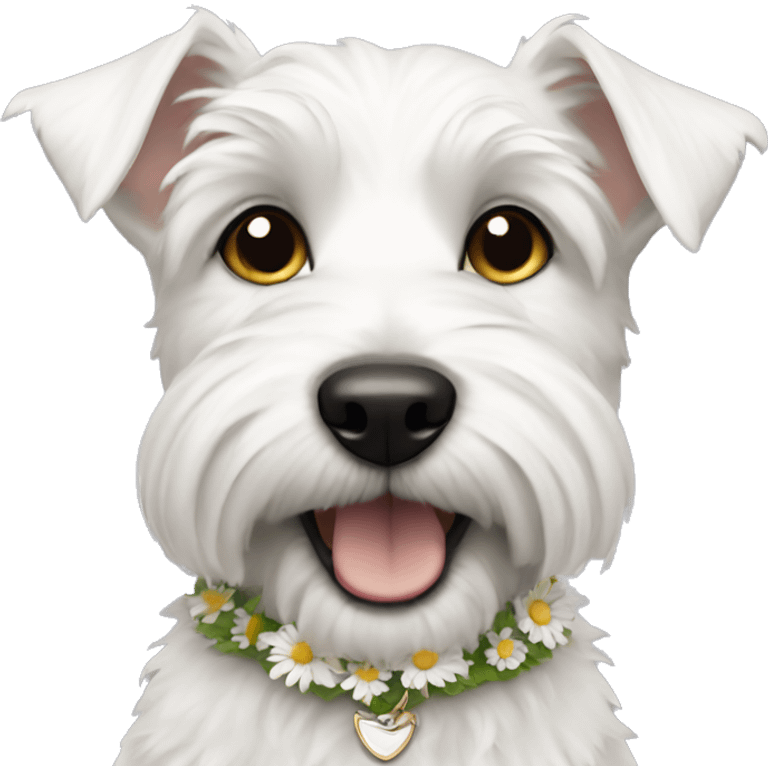 White terrier with collar that has daisies on it emoji