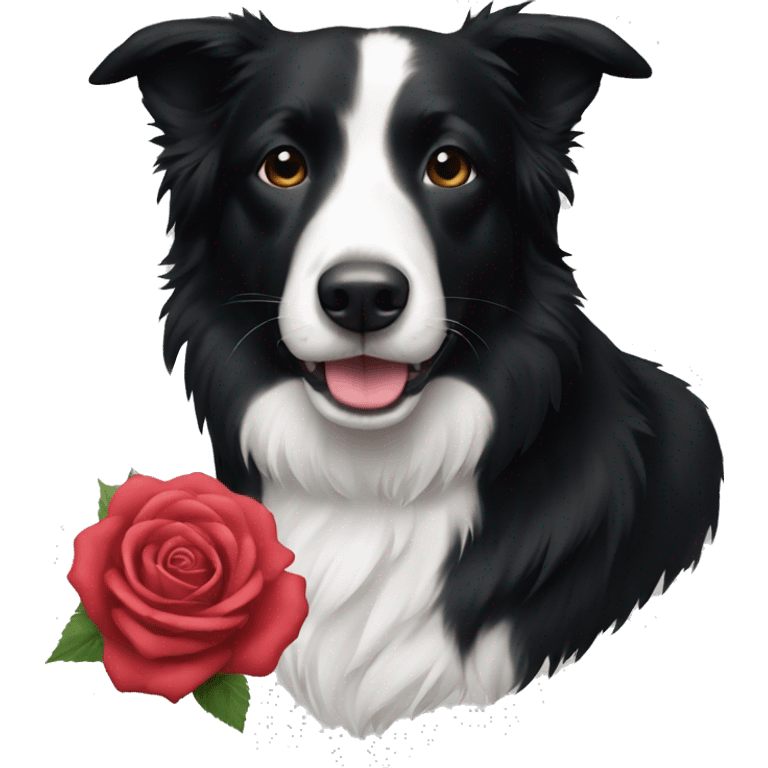 A rose black with a border collie emoji