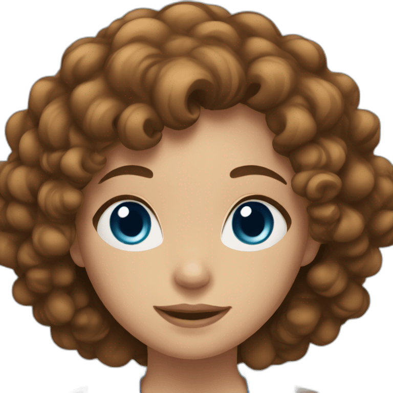 Girl with brown curly hair and blue eyes emoji