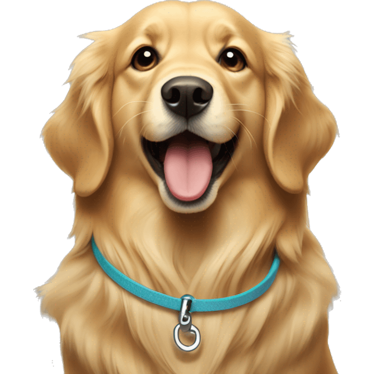 golden retriever holding a leash in her mouth emoji