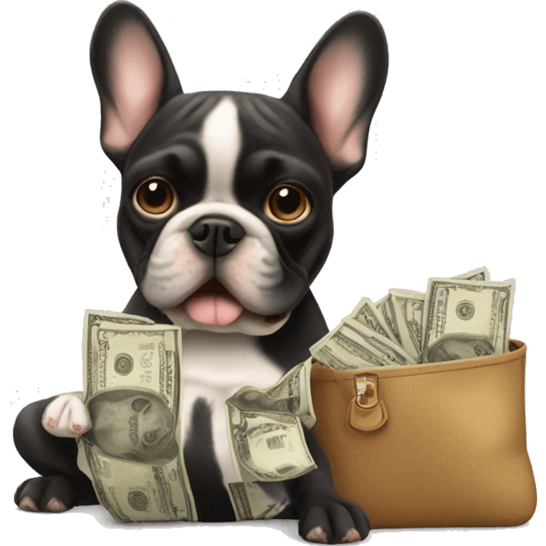 Black-and-tan French bulldog paying money emoji