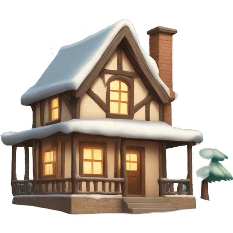 christmas cottage house with snow emoji