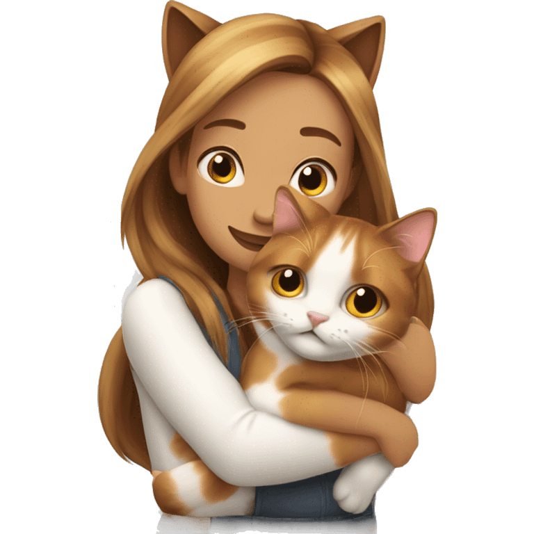 Calico cat hugging long brown hair white woman emoji