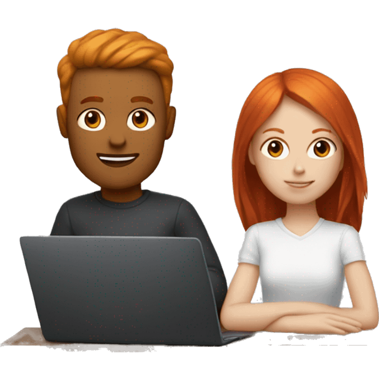 Dark red laptop and ginger girl  emoji