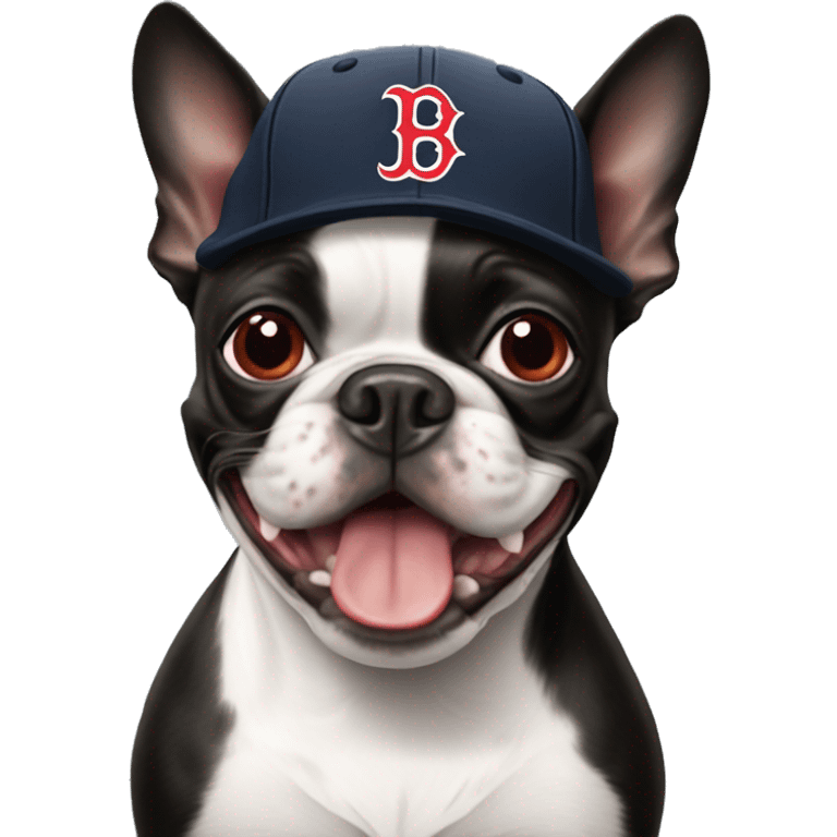 Boston terrier with a Boston Red Sox hat emoji