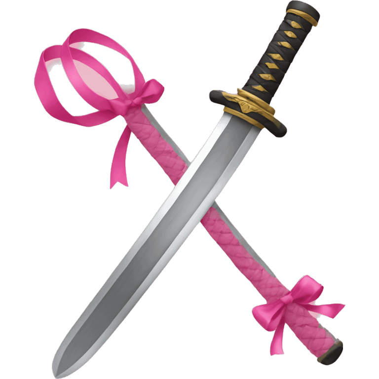 Samurai sword, pink ribbon emoji