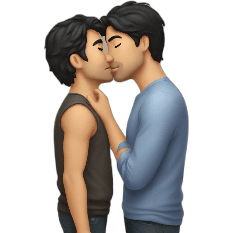 two dark hair man kissing emoji