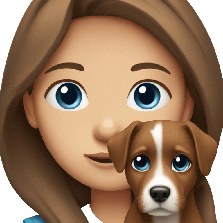 Girl with Brown hair and blue eyes holding a dog  emoji