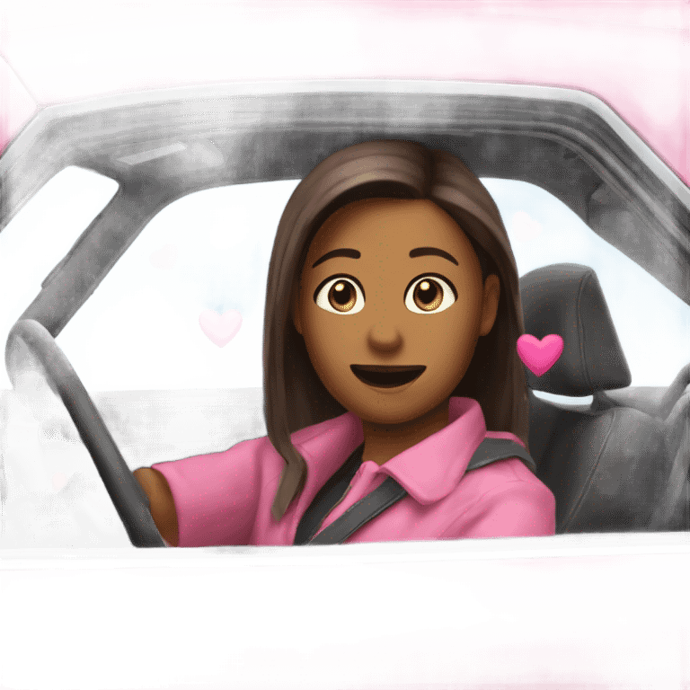 me driving pink car hearts emoji