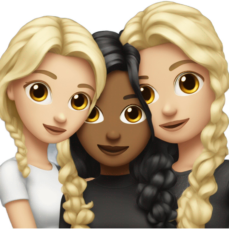 3 besties one with black hair and two with blonde hair emoji