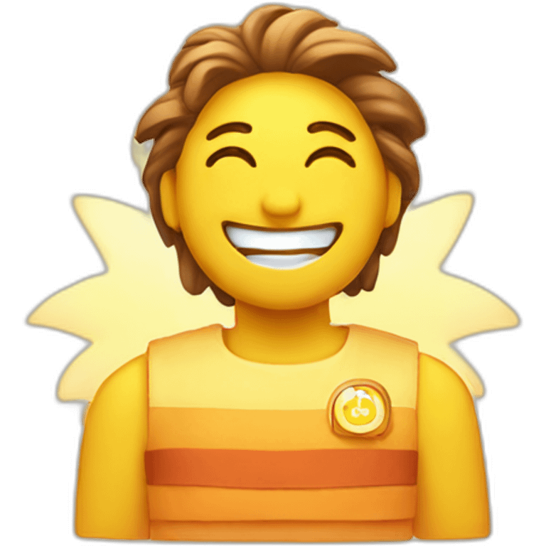 A character with a sun motif is happily at work. emoji