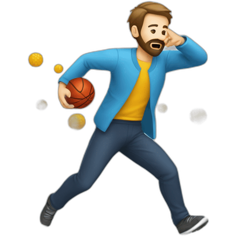 man with beard kicking virus as ball emoji