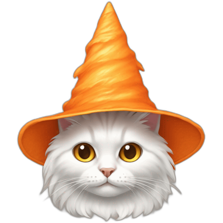 White-orange fluffy cat in cone witch hat emoji