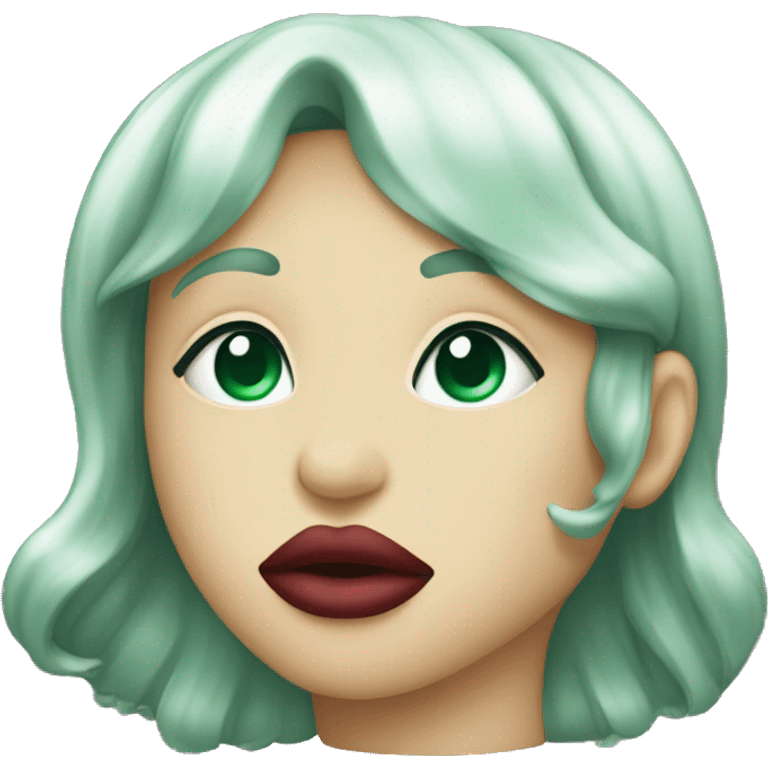 Lips of a dark emerald color in the form of a kiss emoji