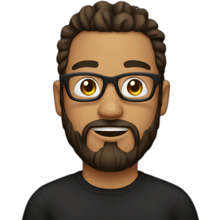 Man with clear glasses and a black tshirt and a man bun and beard emoji