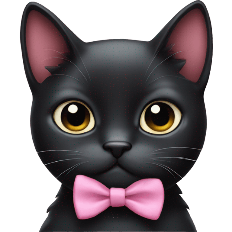 Cute black cat big eyes crying with pink bow tie emoji