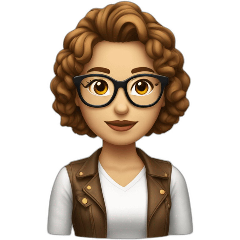 chica blanca con gafas y pelo rizado castaño emoji