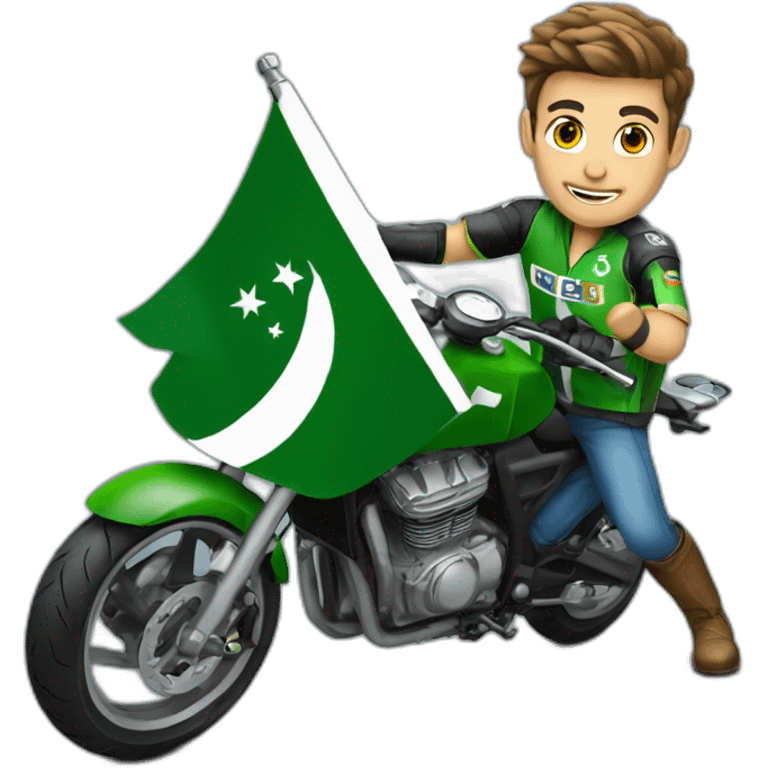 supersport motorcycle guy holding pakistan flag emoji