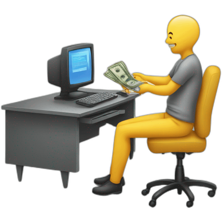 person at computer with money emoji