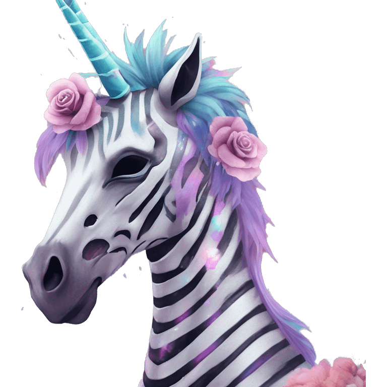 Skeleton zombie Zebra sparkling nebula zebra unicorn skeleton scars scarred broken cracked Pegasus collage roses flowers palm trees tropical  emoji