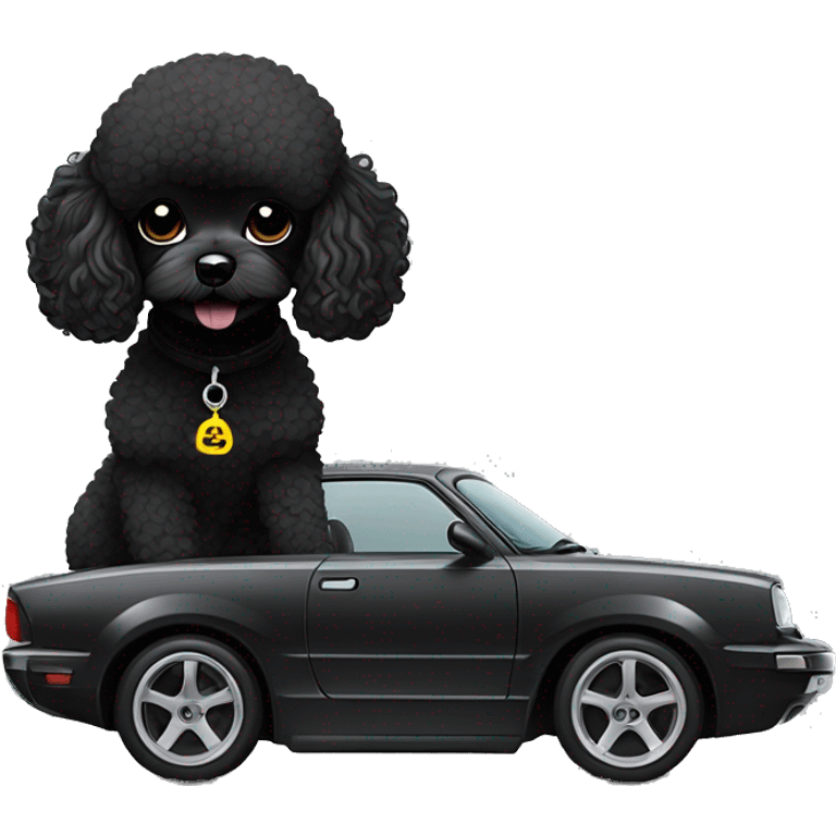 black toy poodle with silvia 15 drift car emoji