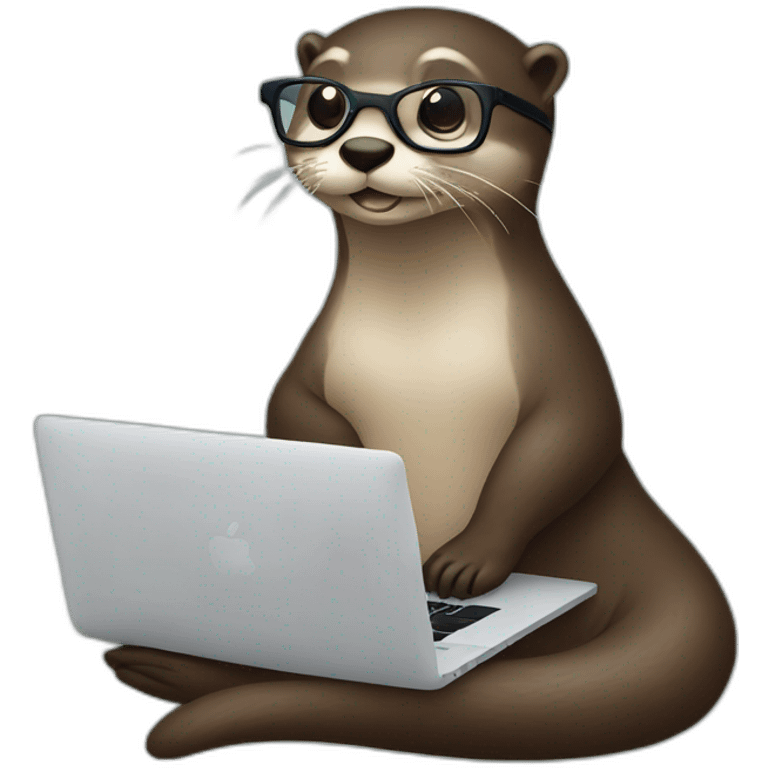 female otter with glasses use a macbook while seated against a pillow emoji