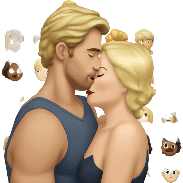 Woman with blonde hair kissing a hunk white man emoji