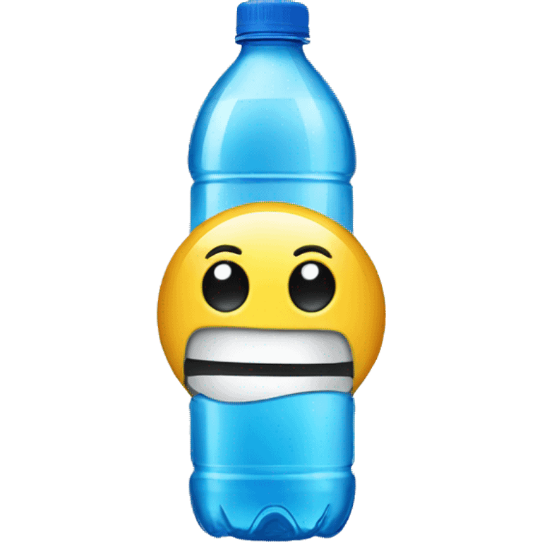 A water bottle making a silly face  emoji