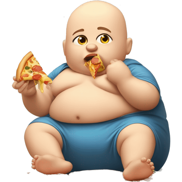 Fat bald baby eating a lot of McDonald’s and pizza sitting in a pile of unhealthy food emoji