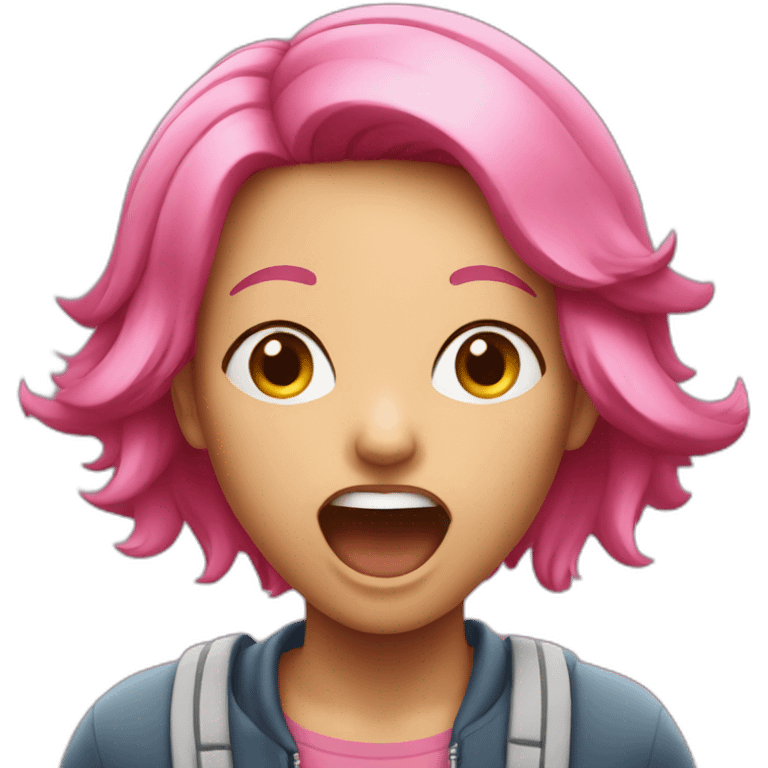 A girl with pink hair shouting  emoji