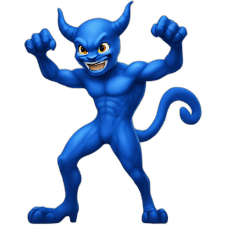 a blue devil with a full-length tail emoji