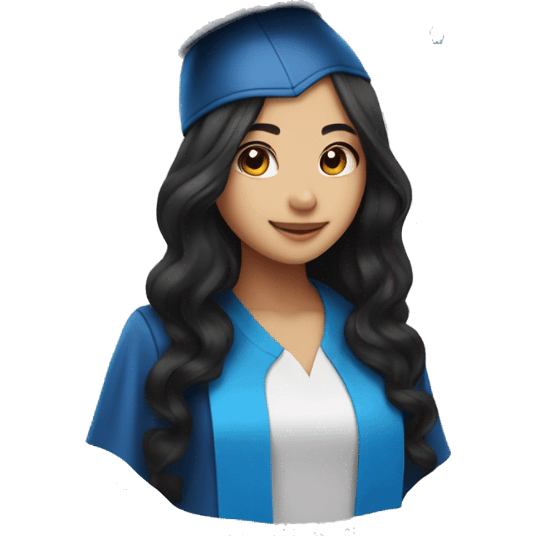 asian girl wearing blue graduation cap with long curly black hair emoji