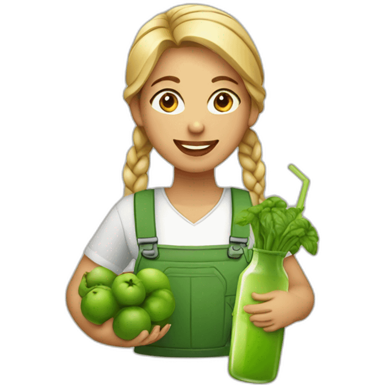 Female farmer with braid and green juice bottle emoji