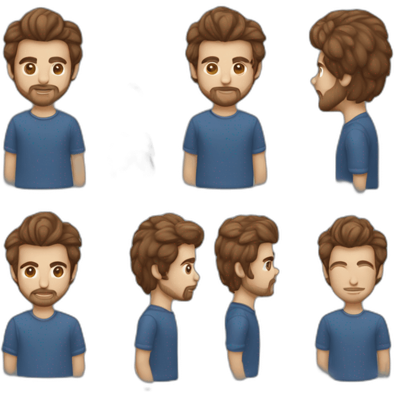 Un jeune homme avec une barbe légèrement fournie, des cheveux courts bruns et un regard confiant, vêtu d'une chemise à carreaux bleu marine. emoji