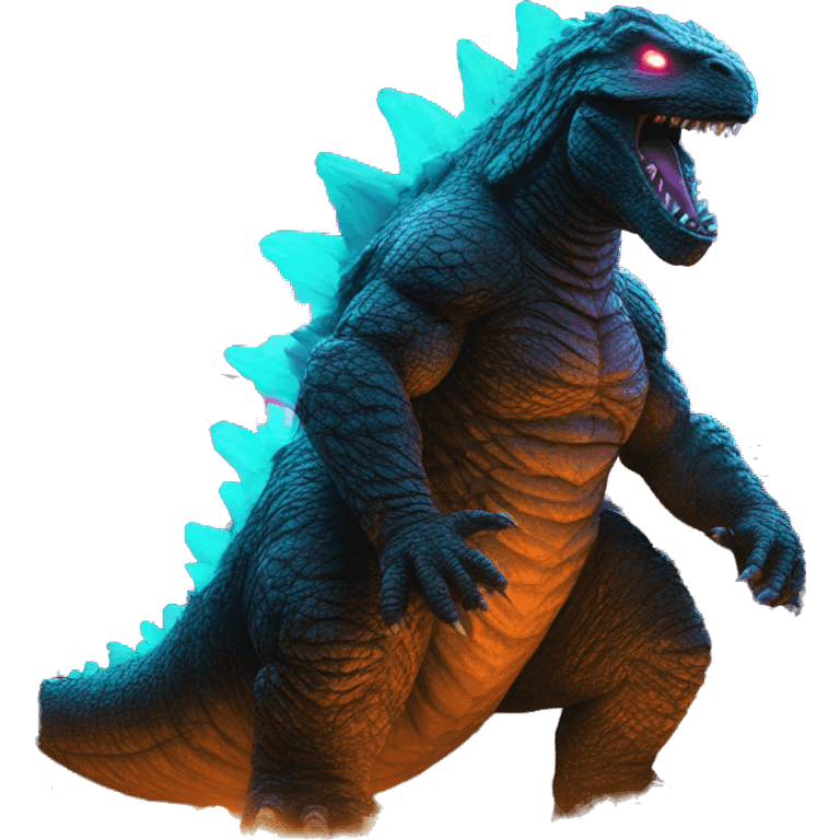 godzilla with glowing neon emoji