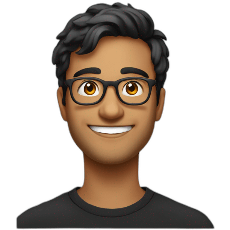 25 year old indian silicon valley creator economy startup founder smiling wearing glasses in a black tshirt emoji