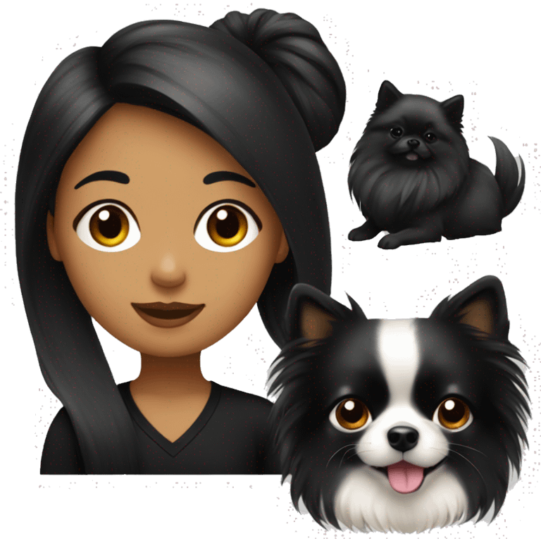 A girl in black long hair with a Pomeranian emoji