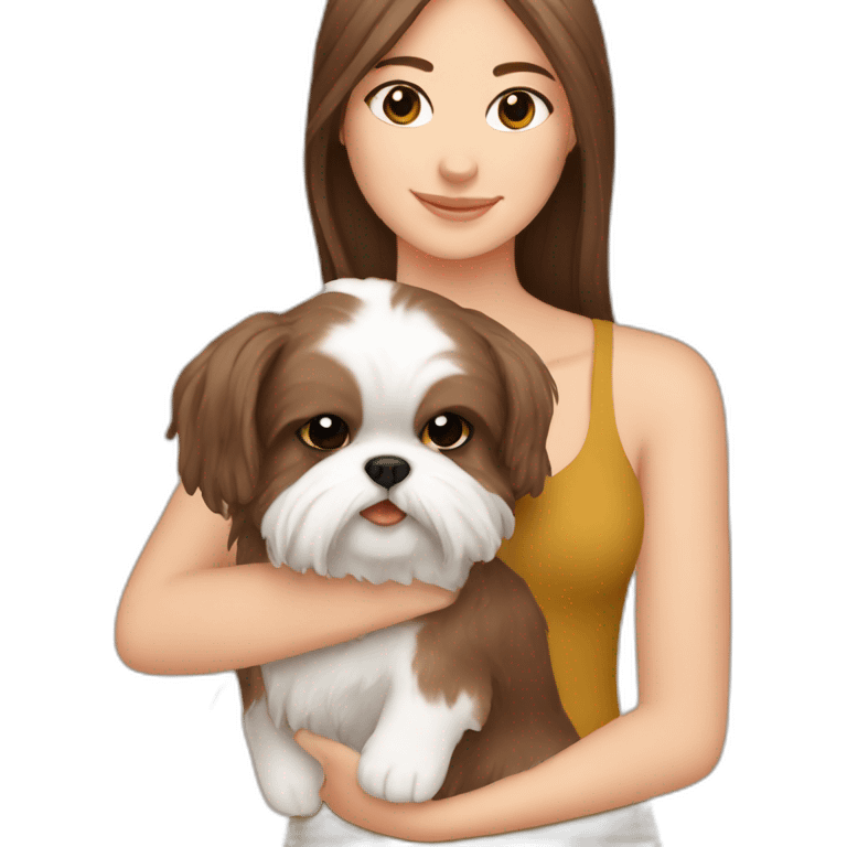 Brown haired girl carrying Shih Tzu emoji