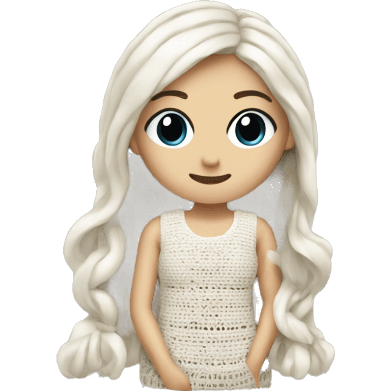 White straight haired Girl doing crochet emoji