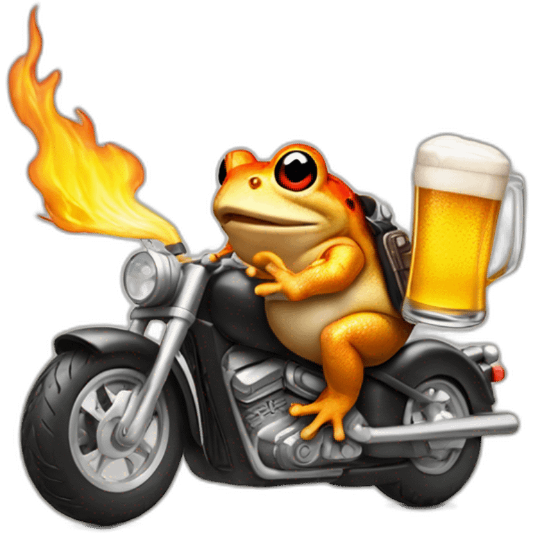 Toad in a motorbike with a beer and fire emoji