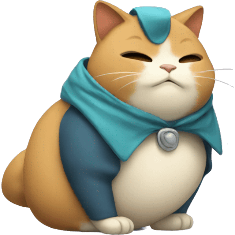 calico cat dressed up as snorlax emoji