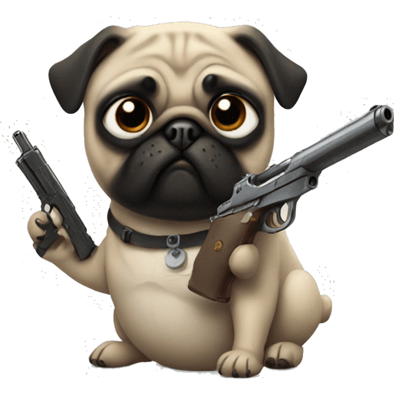 Pug holding a gun emoji