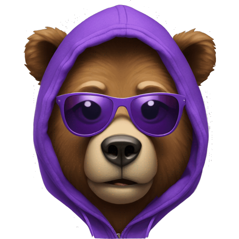 Bear wearing purple hoodie and sunglasses  emoji