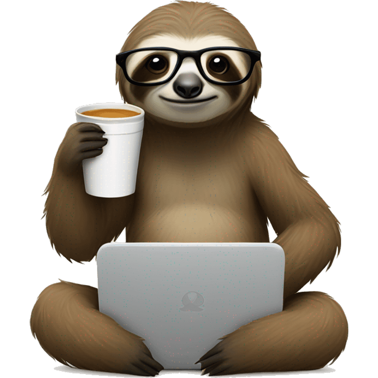 tired sloth wearing glasses with laptop and espresso tonic emoji