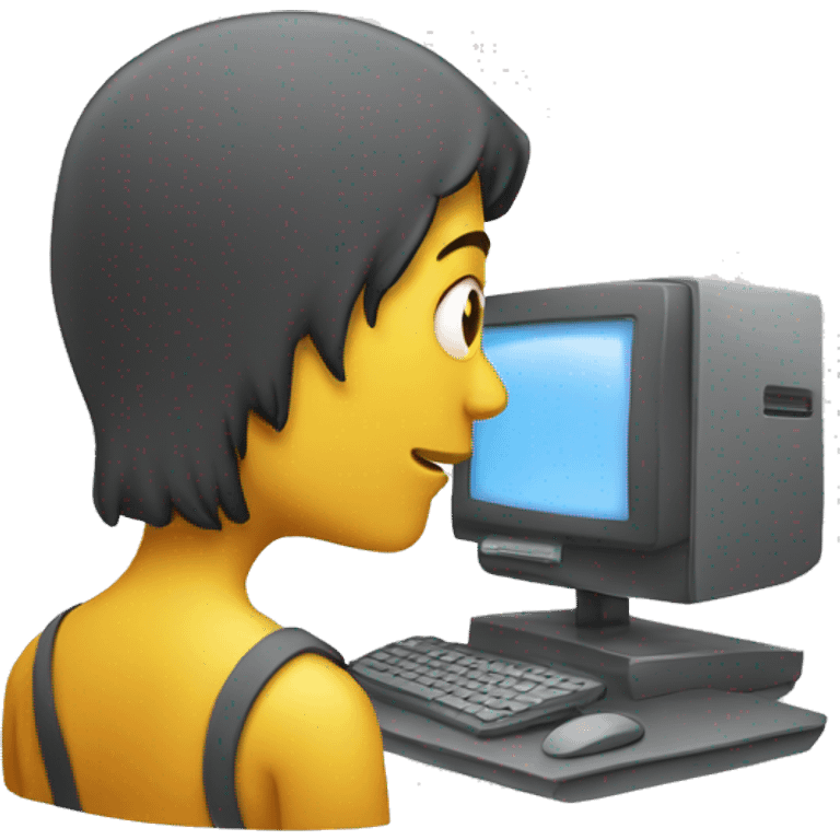 human with computer as a head emoji