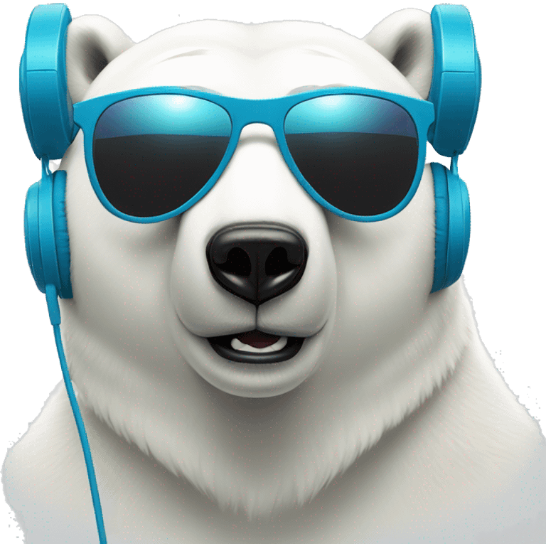 polar bear emoji face, looking forward, remix dj, wearing cool sunglasses and over ear headphones emoji