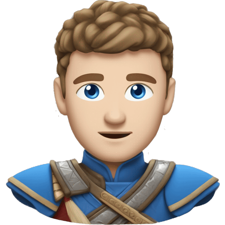 British white male with skin fade brown hair and blue eyes wearing a Mongolian warrior outfit emoji