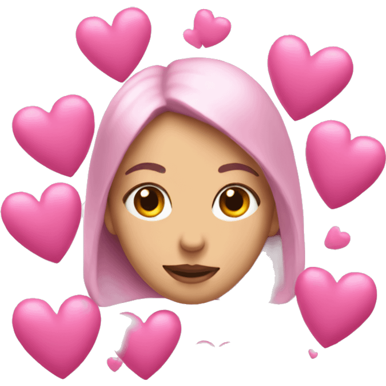 Floating pink hearts around shy face emoji